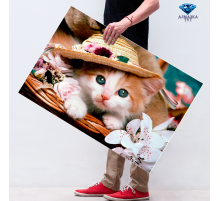 Алмазная мозаика "Котенок в корзинке и шляпе"